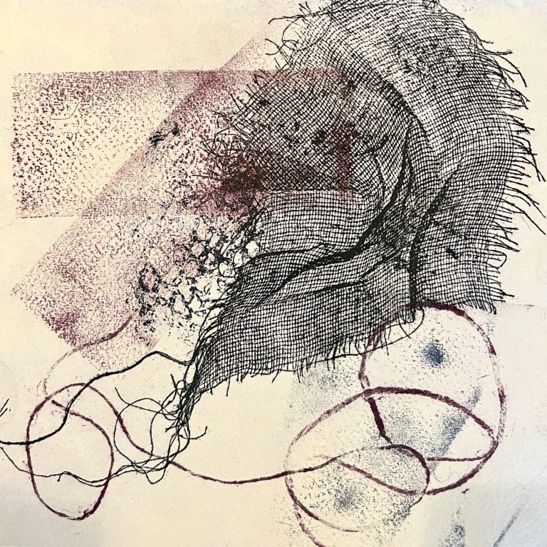Fil et tarlatane Monotype, estampe, empreinte textile et fil, papier